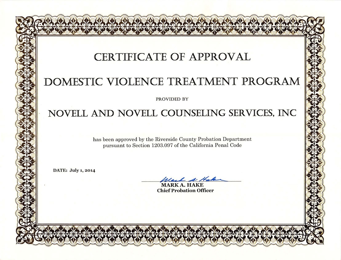 Domestic Violence Certificate Copy :: Novell Novell Counseling Services